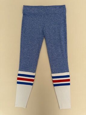 Bombshell Sportswear Blue Red White Striped Athletic Leggings M